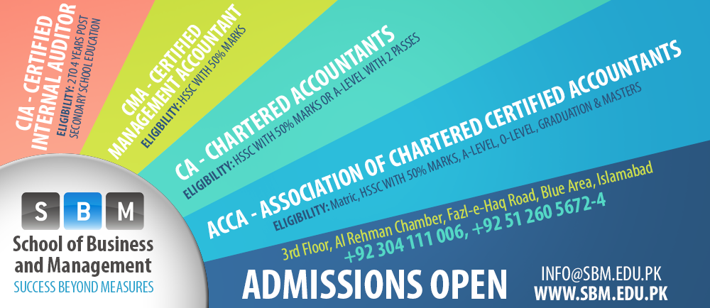 SBM Announces Admissions in ACCA, CA, CIA, CMA and CIMA